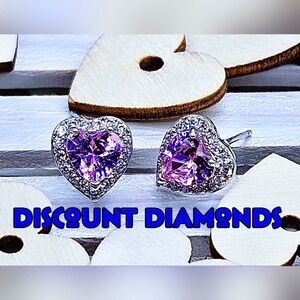 Heart Shaped Pink Sapphire & White Baguette Diamond Earrings 925